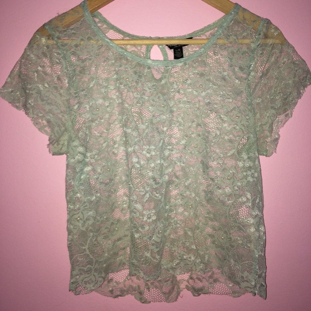 Lace Crop Top with pearls
